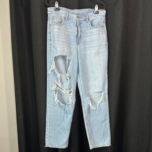 American Eagle Outfitters High Rise Light Blue Distressed Jeans